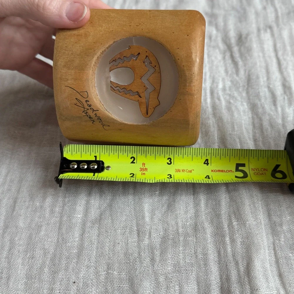 Handmade Wooden Candle Holder Native American Bear Motif Deadwood‎ Aspen